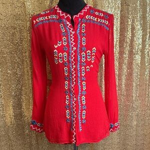 Vibrant Red Embroidered Women's Blouse